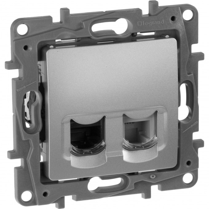 Двойная розетка LEGRAND Etika RJ11 + RJ45 категория 5 UTP алюминий 672452 Двойная розетка LEGRAND Etika RJ11 + RJ45 категория 5 UTP алюминий 672452