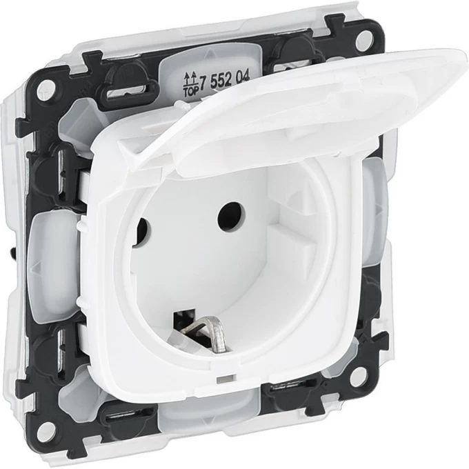Розетка LEGRAND Valena ALLURE IP44 силовая 2К+З с защитными шторками и откидной крышкой белый 755204 Розетка LEGRAND Valena ALLURE IP44 силовая 2К+З с защитными шторками и откидной крышкой белый 755204