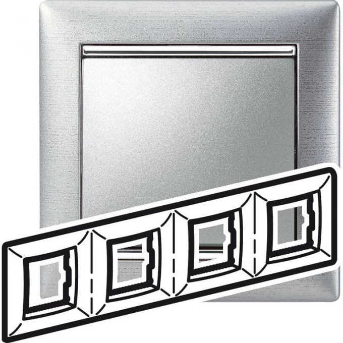 Рамка LEGRAND Valena 4 поста алюминий матовый 770334 Рамка LEGRAND Valena 4 поста алюминий матовый 770334